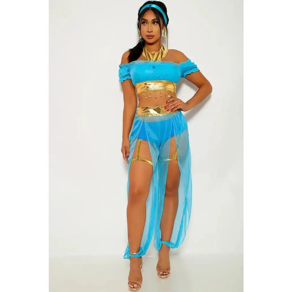 Turquoise Gold Garter Sexy Princess Jas Halloween Costume