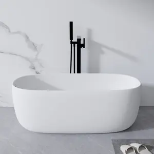 NEW STYLE,2026 51'' Freestanding Bathtub Resin Stone Soaking Bathtub Solid Surface Modern Tubs with Overflow and Pop-up Drain in White