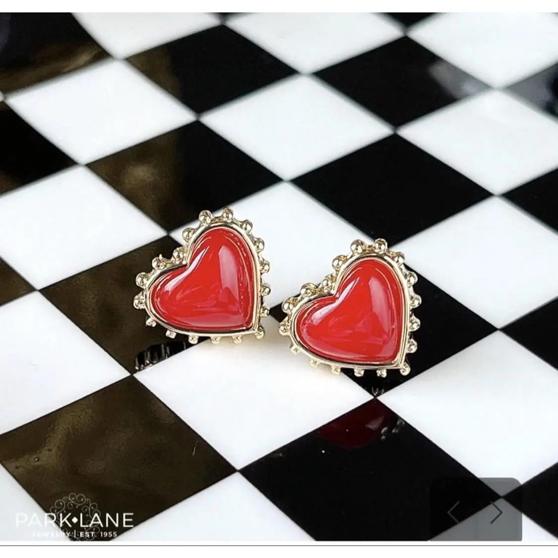 Heartbreaker Earring - Deep Red Cabochon Heart Stud Earrings with Golden Halo 3/8" Diameter Romantic Glamour