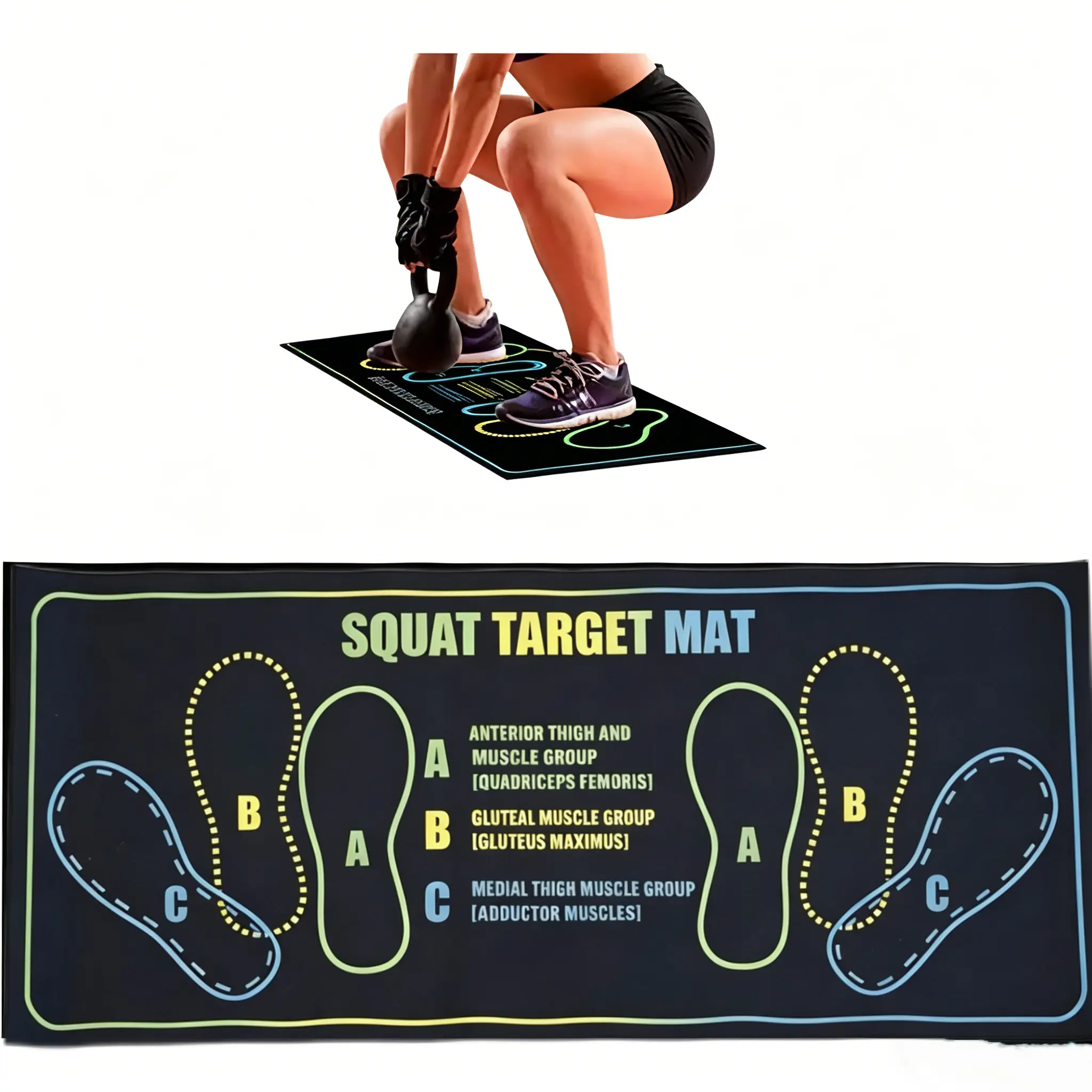 Duty Squat Training Mat - Non-Slip, Zone Markings, Progress Tracking, Durable, Red/Black Fitness Gift for Beginners, Indoor Use, Accurate Target, Lightweight, Easy to Store (Squats/Lunges) home gym floor, Non-Slip Grip