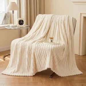 soft & warm fleece blanket – feels like faux rabbit fur – cozy for couch, bed, office, camping, travel, naps – striped, great for year-round use – great gift