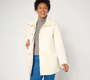 Denim & Co. Petite Fleece Bonded Sherpa Jacket with 2-Way Zip