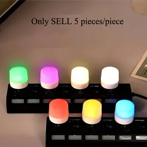 5-Pack USB Night Light Mini Portable Soft Light Eye-Care LED Round Lamp, USB Powered Lighting, Student Dorm Bedside Light, Plug-In USB Charger