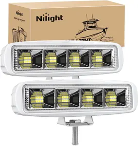 Nilight Marine LED Pods Navigation Lights 2PCS 72W White Flood Beam Ponton Boat Deck Dock Lights for Night Fishing T-top Stern Yacht Kayak Port Sailboat Trucks Tractors ledlight