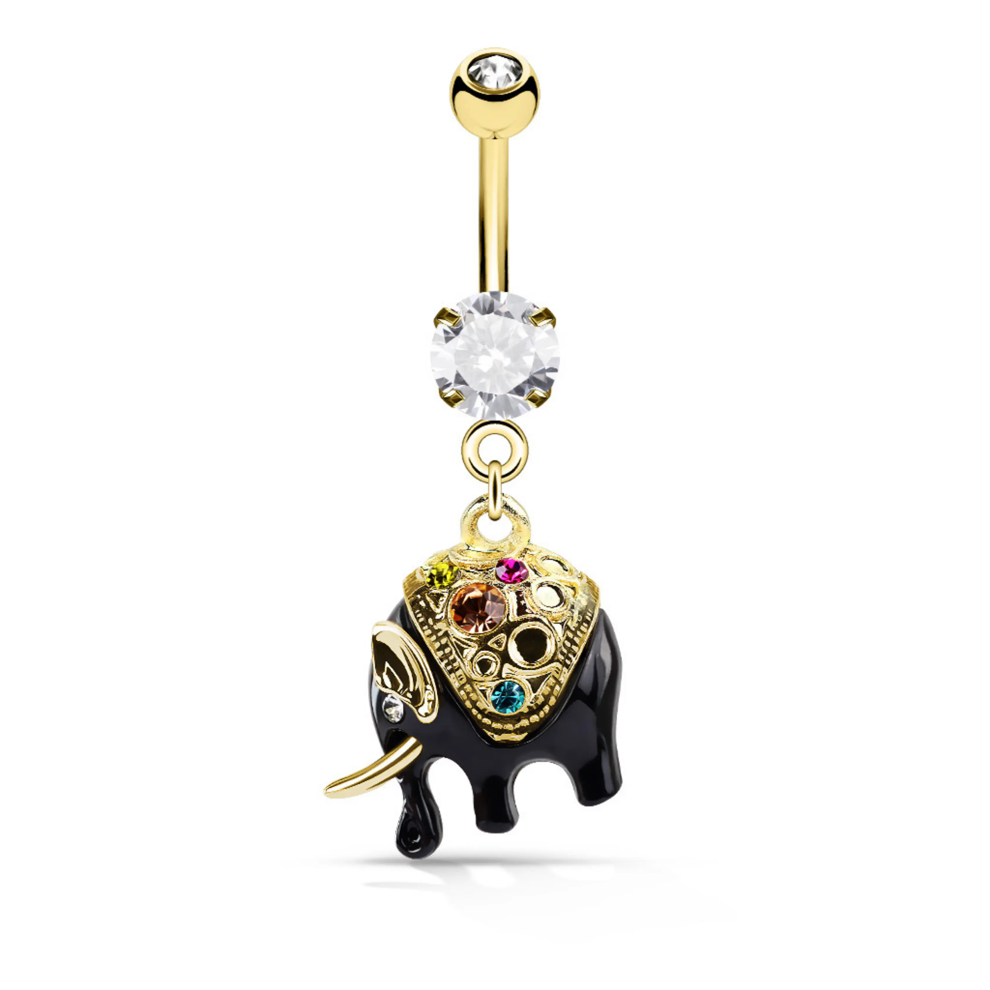 Black Elephant Belly Ring Surgical Steel 14 Gauge Hypoallergenic Jewelry Unique Style 10mm Bar Length