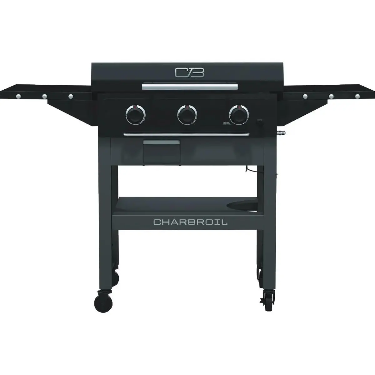 Charbroil 138800 28 in. Extra Large Performance Series Propane Gas Griddle with Cart 3 Burner Flat Top Grill - Black