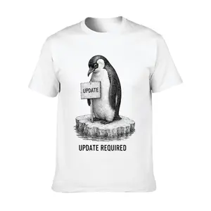 Casual Style Men's T-Shirt Penguin Holding Update Sign Update Required Text Summer Wear Gift For Tech Lovers