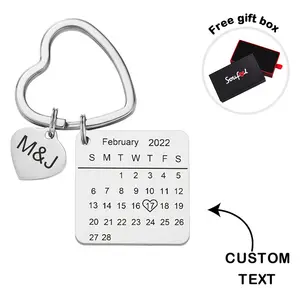 Custom Engraved Calendar Keychain Accessories Heart Key Ring Save the Date Keychain DIY Creative Gift for Couple on Anniversary's Day