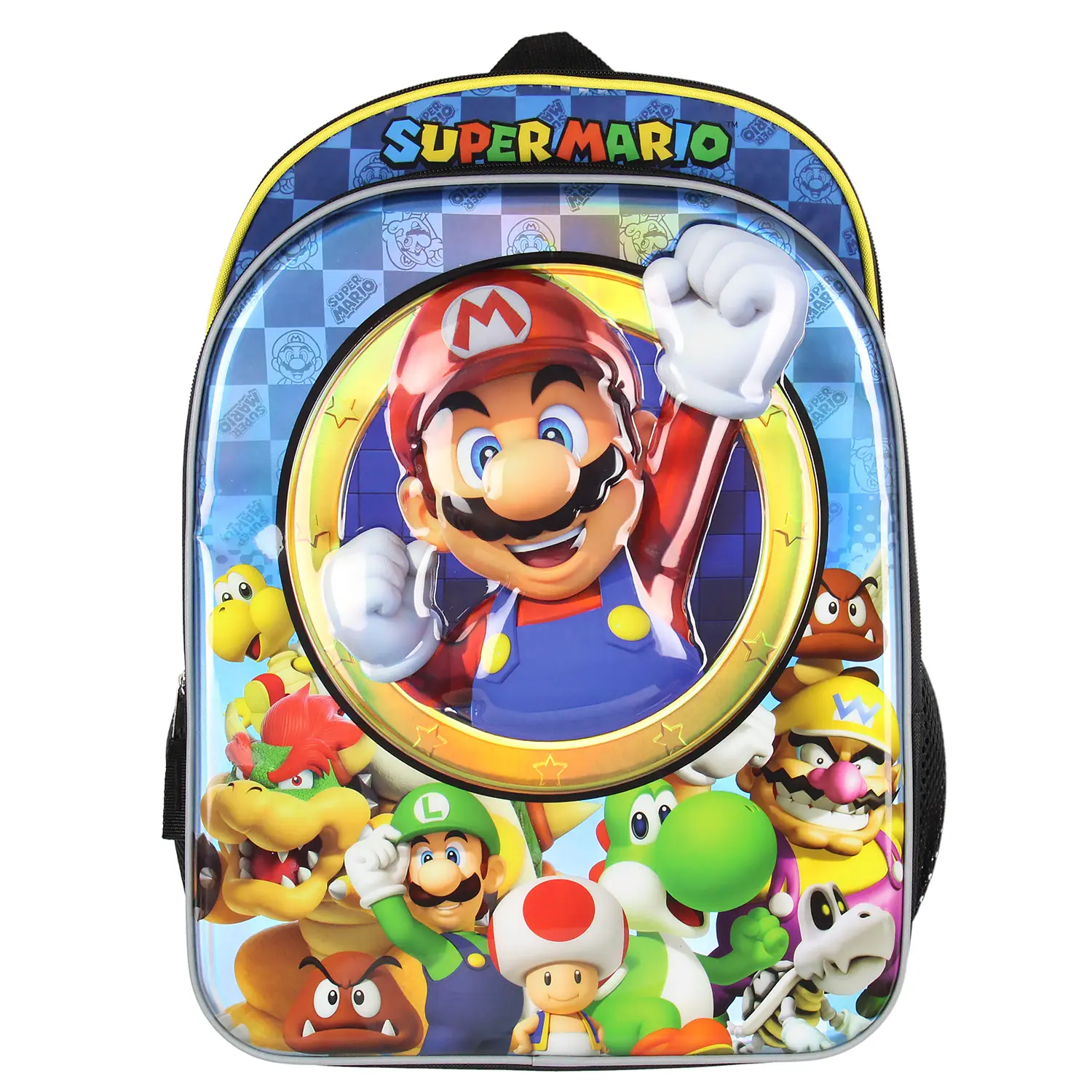 Nintendo Super Mario Bros All-Character Molded Iridescent Front Backpack, 16" x 12" x 3" Unisex Backpacks for School, One Size Functional Bag
