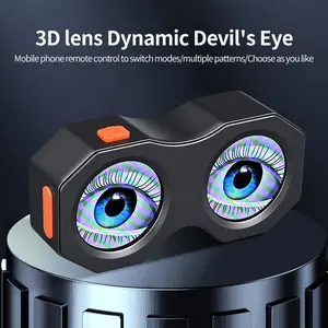 FCCEMC Motorcycle Bicycle Rearview Mirror Decorative Lights 3D Dynamic Devil Eye USB Rechargeable LED Light Remote Modification