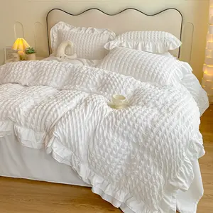 3pcs Simple Bubble Silk Plaid Bedding Set, Includes 1 Fitted Sheet and 2 Pillowcases, Zipper Design, All Seasons, Bed Sheets
