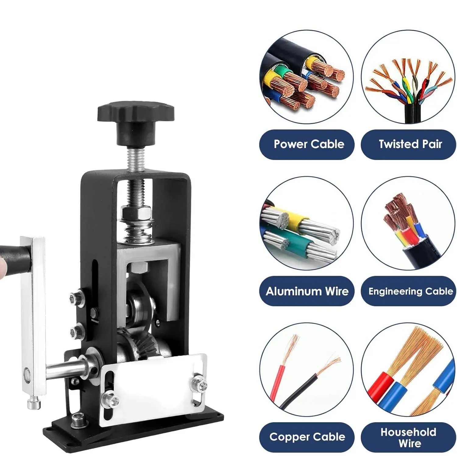 Compact Portable Wire Stripping Machine with Detachable Crank Handle, Safe Cutting Blade, Fits 1–25mm Cables, Perfect DIY Recycling Tool for Garage, Farm and Home Projects