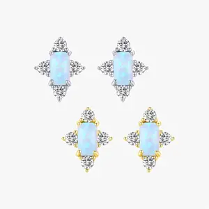 pure 925 sterling silver opal stud earrings pushback with 18k gold pLT