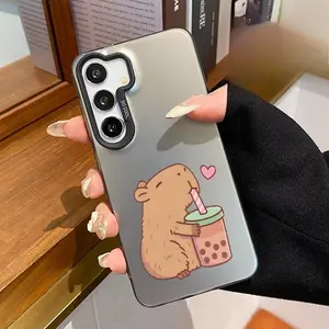 Case Compatible with Galaxy S23 Ultra S24 Plus S25 S22+ Bubble Tea CapybaraPatterned Matte Shockproof Anti-Scratch Stylish Smartphone Cover Cellphone Protective