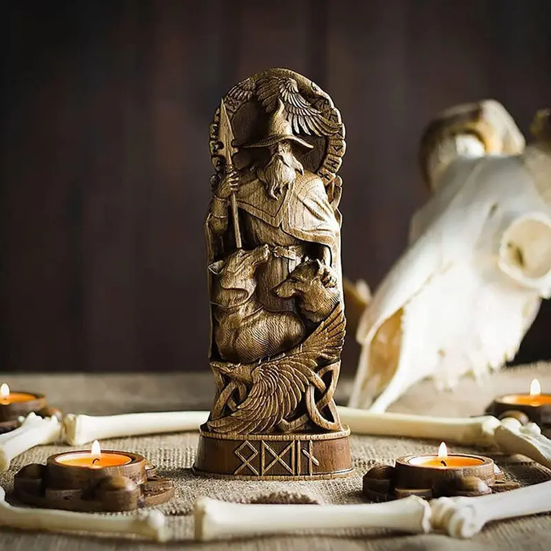 1pc Vintage Resin Nordic Odin God Statue, Handicraft Tabletop Home Decor for Living Room, Independence Day & Housewarming Gift for Office Use