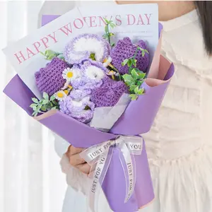 Handmade Yarn Flower Bouquet, Artificial Tulip Carnation Knitted Flowers, Exquisite Gift for Mom, Lover and Best Friend, Home Decor Ornament, Home Decoration Bouquet