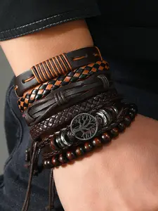 New Men's Vintage Style Life Tree Braided Faux Leather Bracelet, Detailed Design with Sequins and Metal Elements, Ideal Gift Choice, Stackable Bracelets, Exquisite Bracelet
