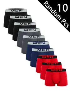 10 Pcs Random Color Men's Briefs, Fashionable Comfortable Lightweight Athletic Sports Underwear, All Season Casual Loose Fit Boxer Shorts, Sportswear Activewear, Sports Clothes