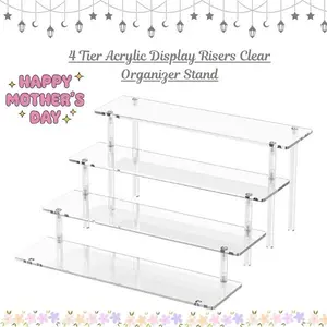 4 Tier Acrylic Display Risers Clear Organizer Stand, Perfume & Cupcake Display Shelf, Mother Father Birthday Gift, Dessert & Figure Holder, Home Party Decor Riser Rack