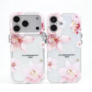 Stylish lotus flower phone case with a pink floral pattern, compatible with iPhone 12, 13, 14, 15, 16, 17, and Pro/Pro Max/Plus models. Waterproof, shock-resistant, drop-proof, and scratch-resistant—the perfect spring gift.