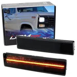 iJDMTOY Dark Smoked Lens Amber Full LED Strip Front Side Marker Lights For Ford 1980-1986 Bronco F150 F250 F350, Powered by 50-SMD LED