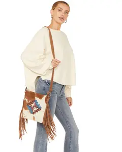 Shyanne Women's Summer Moon Hairon Southwestern Seed Bead Crossbody Bag - Sasu24hb3-Bn