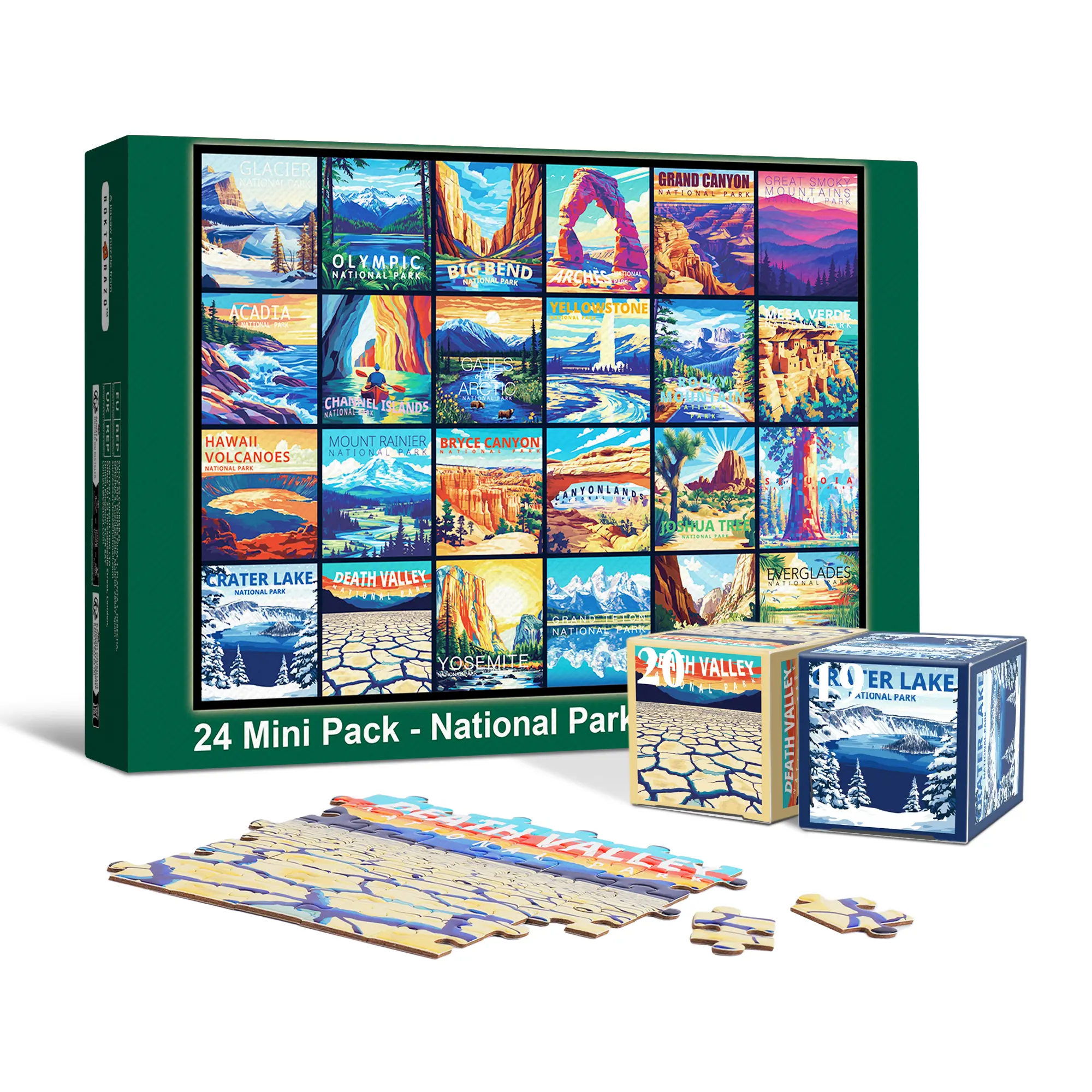 rokt&razo, 24 National Parks, 24 Mini Pack, 1000 Pieces Jigsaw Puzzle, Advent Calendar, Family Game Nights, Perfect for Kids & Seniors, Finish Size 27.5 * 19.7 in
