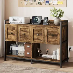 Filing Cabinet for Home Office, 43" Wood File Cabinet with Power Outlet, 2 Drawers, 2 Storage Shelves, Lateral File Storage Fits Legal/Letter/A4 Size, Printer Stand w/ Bookshelf Organizer