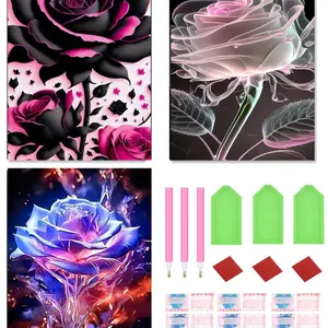 DIY Diamond Painting Kit Set, Rose Flower Picture, Perfect Gift for Adults Beginners, Home Decor Wall Art, Diamond Art Tools, 3 Counts Combination