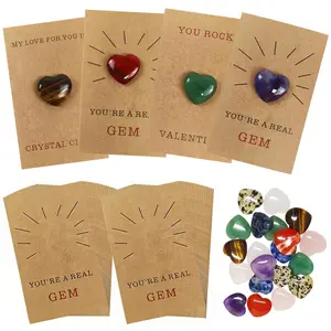 Valentines Day Gifts for Kids - 24 Pack Valentines Cards with Heart-Shape Gems - Valentine Crystals Rock Gift Exchange for Boys Girls Toddlers Class Classroom School Party Favor