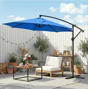 Outdoor Patio Umbrella, 10ft Offset Hanging Patio Umbrella with Aluminum Stand, 8 Ribs, UV Protection for Pool Garden Backyard Market, Blue