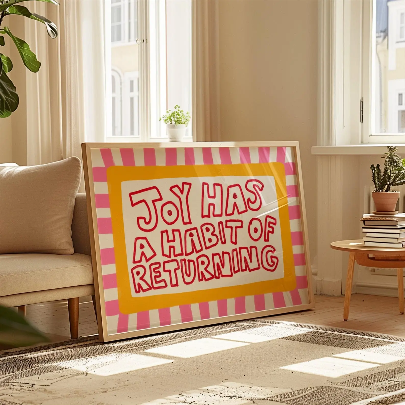 Joy Has a Habit of Returning Quote Print, Colorful Typography Wall Art