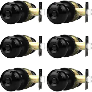 Black Door Knobs  Bedroom Bathroom, Interior Door Knob with Round Ball, Matte Black Privacy Door Knob, 6 Pack