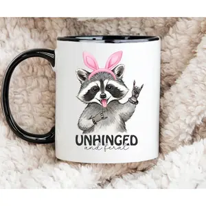 Funny Raccoon Easter Bunny Mug, Cute Animal Mug, Raccoon Pink Bow Mug, 11oz Tea Cup, 15oz Coffee Mug, Ceramic Mug, Easter Gift, Gift for Friends, Gift for Family