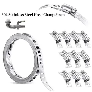 Stainless Steel Heavy Duty Hose Clamp, Adjustable Large Spiral Pipe Clamp with Screw Strap, Suitable for Car Fuel Pipe, Water Pipe, Oil Pipe