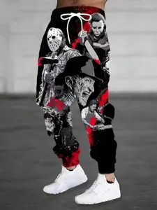 Men's Printed Drawstring Sweatpants - Casual Fashion Outdoor Sweatpants with Pockets, Polyester Blend