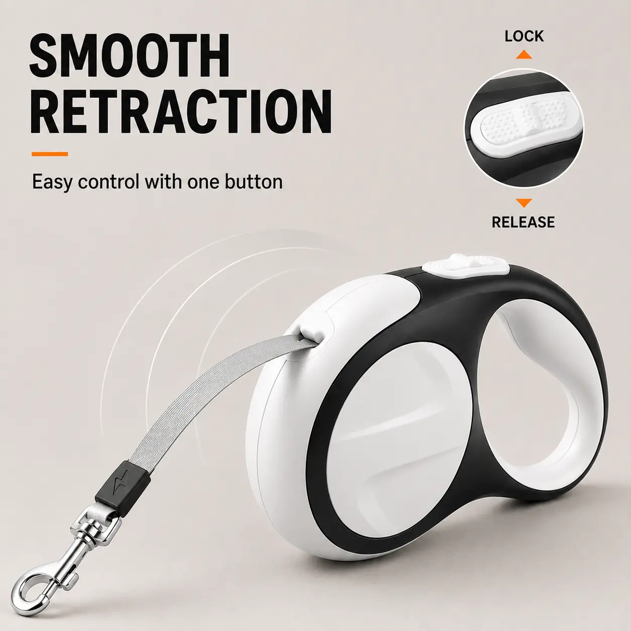Retractable Dog Leash, 3m Automatic Pet Walking Leash with 1-Button Lock, Ergonomic Handle, Durable TPU Rope for Small Medium Dogs (No LED Light)