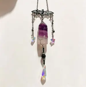 Chen(7819)gc.Bat crystal suncatchers different material,clear quartz ,black obsidian ,flourite , 3pc $30