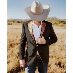 Men's Slim Fit Casual Blazer Western Cowboy Style Denim Jacket for Streetwear Menswear Suit Formal Long Sleeve Beige Midi Operator Biker business casual outfits office work clothes Soft Plain