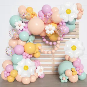 168Pcs Daisy Balloon Arch Garland Kit, Pastel Blue Orange Yellow Purple Confetti Daisy Wild Flower Balloons for Boho Two Groovy One Birthday Floral Girl Shower Spring Wedding Party Decorations