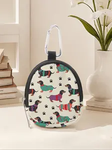 Dog Pattern Printed Mini Wallet, Lightweight Zipper Coin Purse with Hook Clip, Earphone Key Bag, Unisex Casual Style, All Seasons