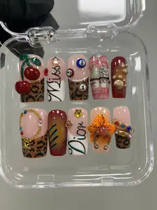 Alice WonderNails - Luxury Press-On Nails: Cherry with Charming Flower & Ball | Perfect for Christmas Day or as a Gift for Her - AW26
