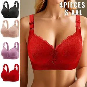 J4PCS EssElegance Push-Up Jacquard Bra - Adjustable Support Straps & Wire-Free Daily Comfort,Women's Lingerie & Underwear correction