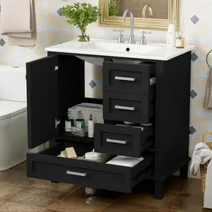 30" Bathroom Vanity , Modern Bathroom Cabinet with Sink Combo Set, Bathroom Storage Cabinet with a Soft Closing Door and 3 Drawers, Solid Wood Frame