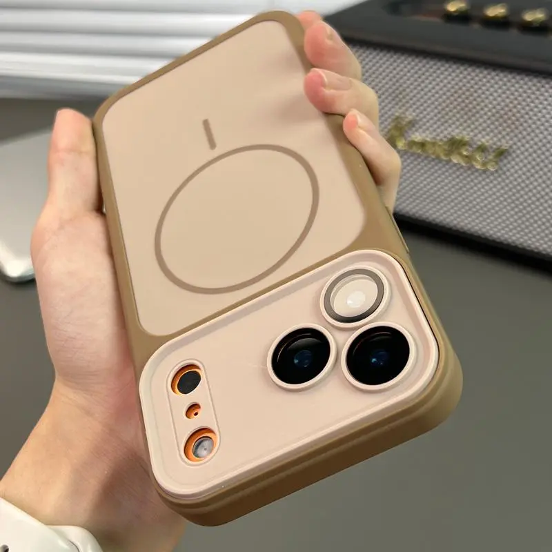 2026 New Wireless Magnetic Frosted TPU+PC Smartphone Case for iPhone 17 Pro Max/16/15/14/13 Series - Shockproof, Lens Protection, Comfort Grip Soft Cover, Mobile Phone Accessories