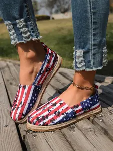 Patriotic Print Slip-On Espadrilles, Star & Stripe Casual Comfort Shoes