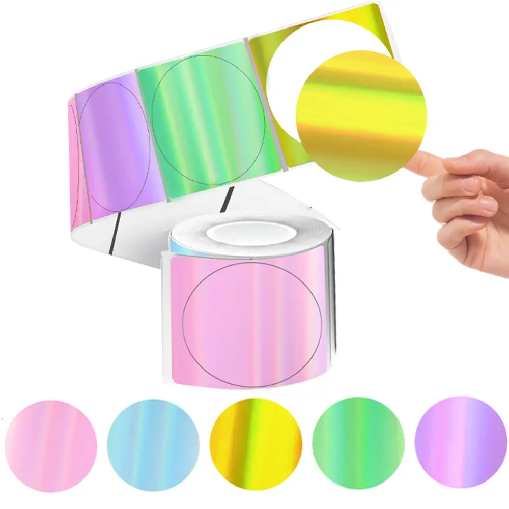 5 Color Holographic Thermal Labels, Rainbow Glitter Print Stickers for Gift Wrapping, Durable Adhesive Tags Compatible with M110 M220 M200