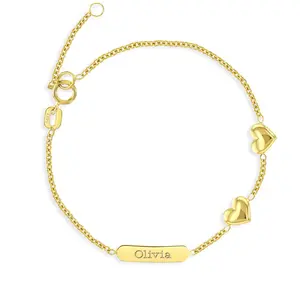 14k Gold 5"- 6" Engravable Puffed Heart Baby / Toddler / Kids Bracelet