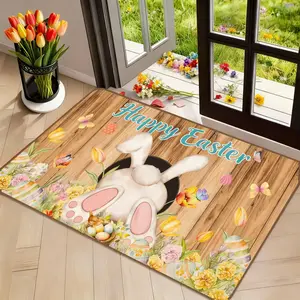 Easter Bunny Flower Egg Print Door Mat, Soft Entryway Rug, Floral Rugs, Home Decorative Rugs, Perfect for Kitchen Bathroom Room Decor, Easter Gift