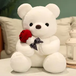 Rose Bear Plush Toy Soft Stuffed Plushies Home Sofa Throw Pillow Ornament Kids Favors Valentine's Day Gifts Wedding Party Decors